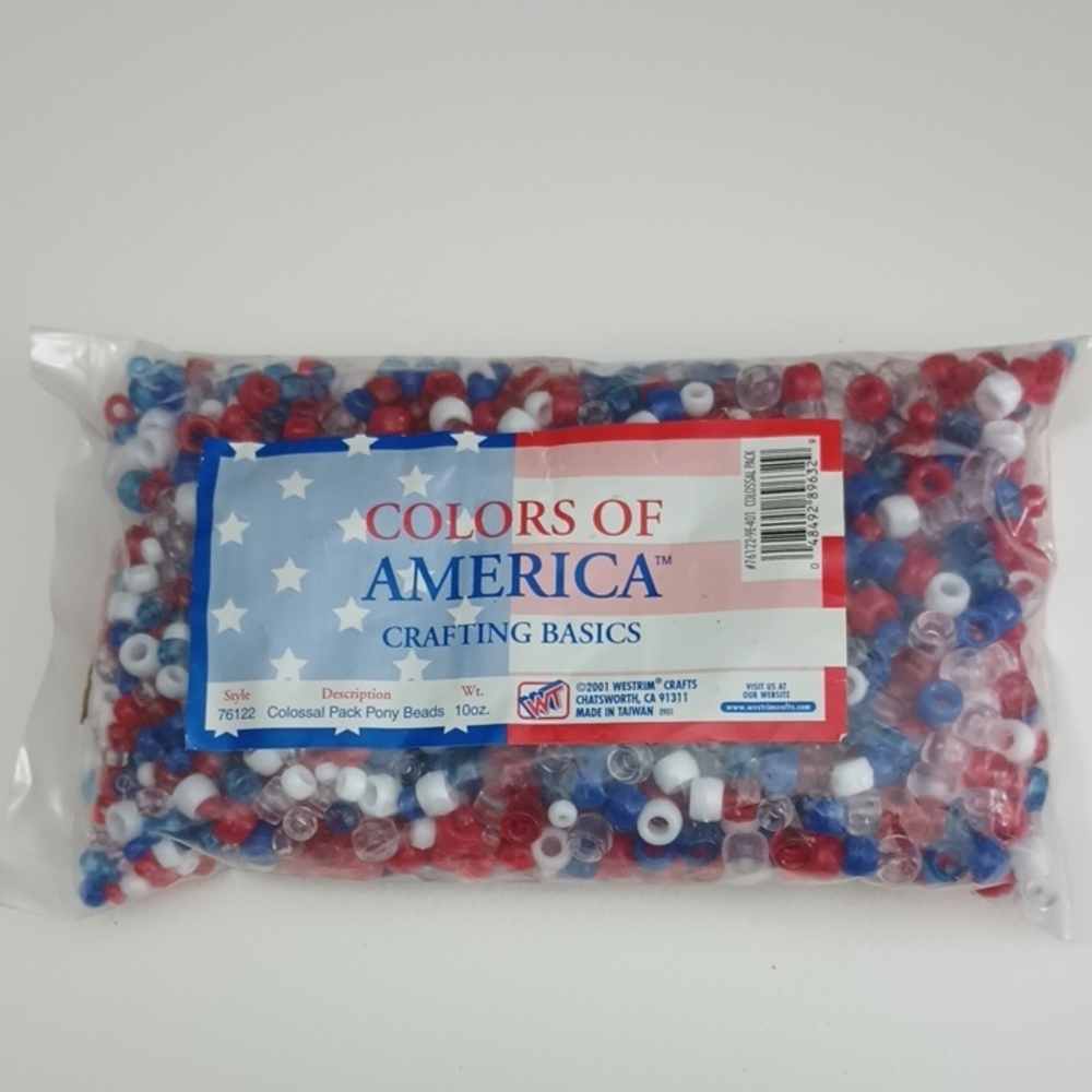 2/$20 Patriotic Pony Beads Plastic 10oz Westrim 048492896329 #76122-9E-401